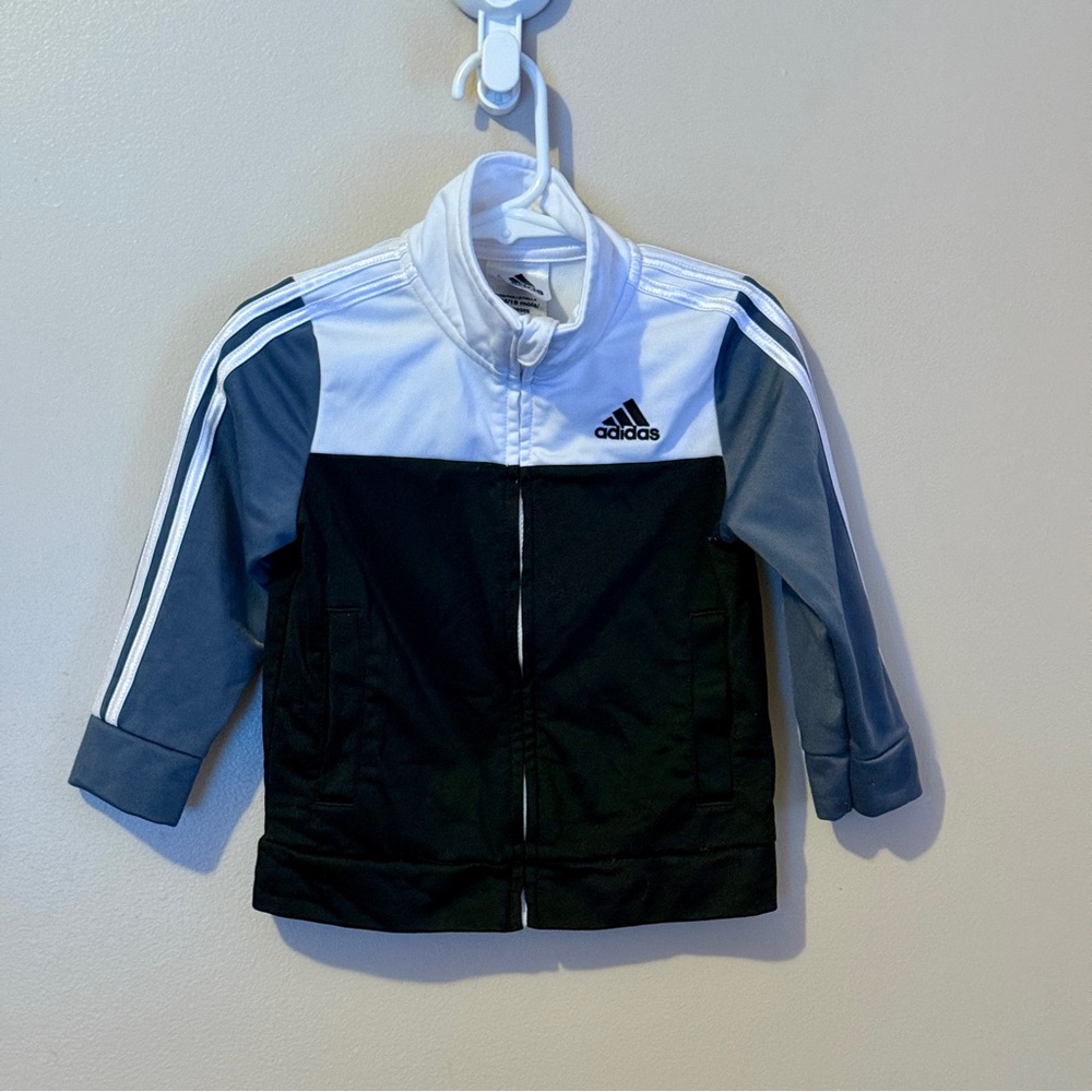 Adidas Toddler Track Jacket 18 Months – Black White Gray Zip-Up